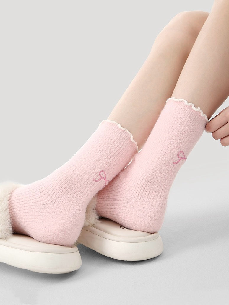 Ballet-Core Bow Embroidery Pearl Crew Socks