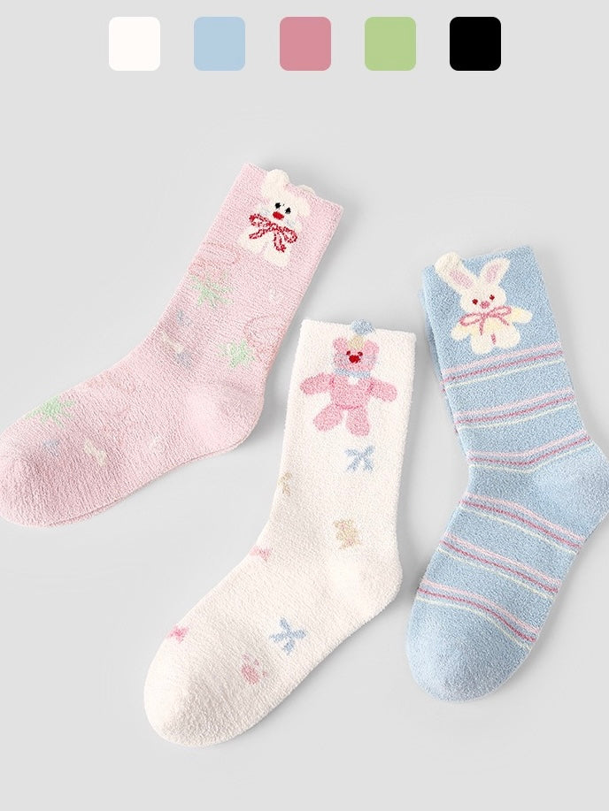 Cozy Bunny Coral Fleece Warm Socks(3 pair Set)