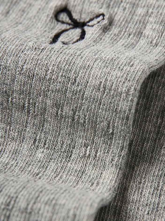 Bow Embroidery Mid-Calf Socks(4-Pair Set)