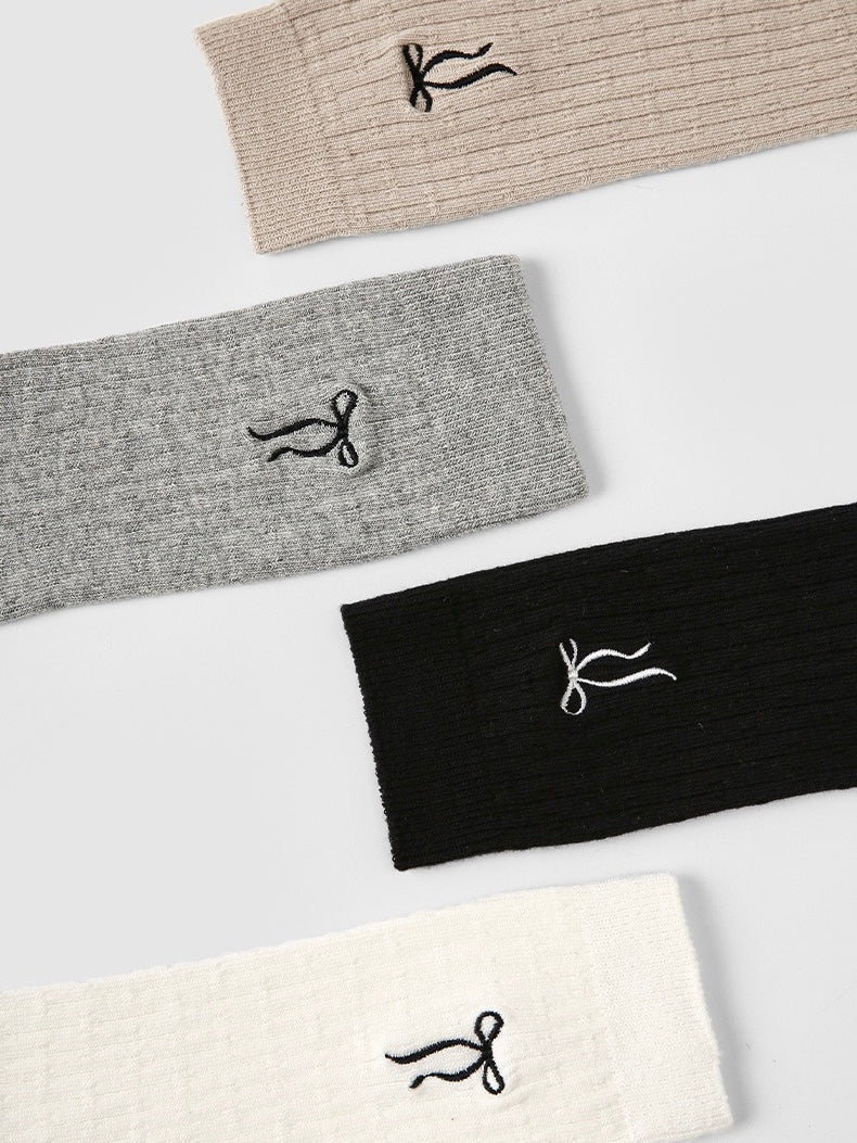 Bow Embroidery Mid-Calf Socks(4-Pair Set)