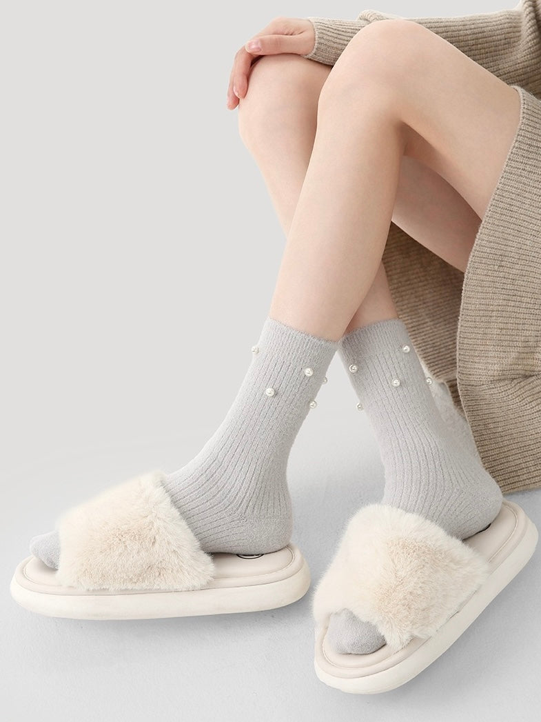 Ballet-Core Bow Embroidery Pearl Crew Socks