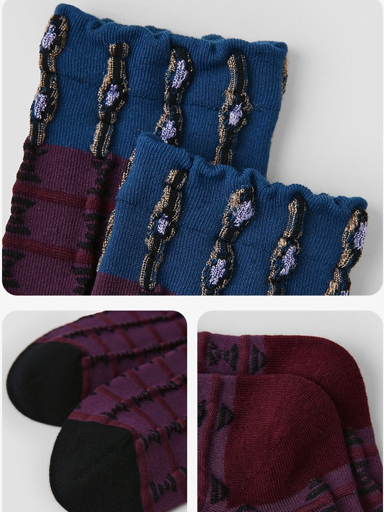 Striped Embossed Texture Mid- Calf Socks(Set of 3)