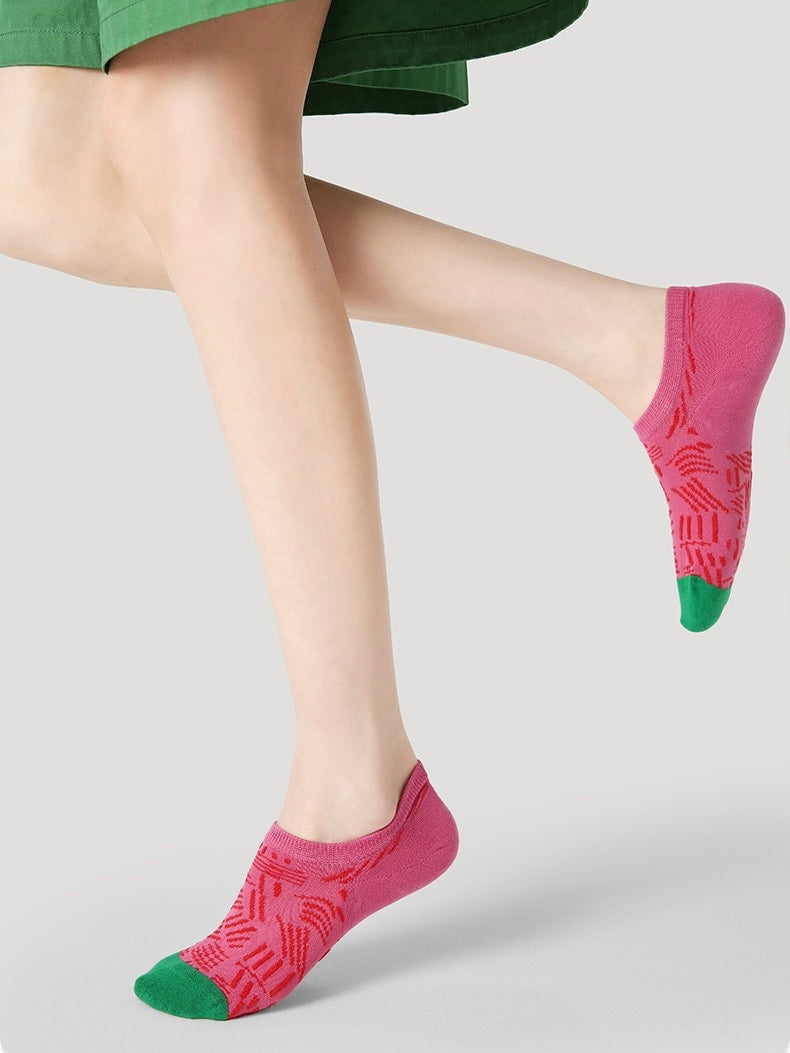 Knitted Embossed Texture No-Slip Low-Cut Socks（Set of 3）