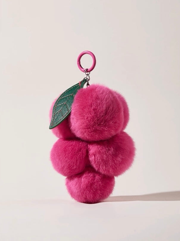 Fluffy Grape Keychain – Faux Rabbit Fur Bag Charm