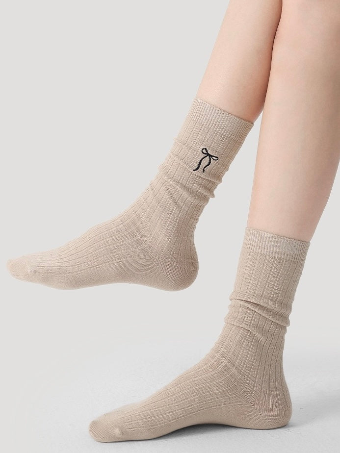 Bow Embroidery Mid-Calf Socks(4-Pair Set)