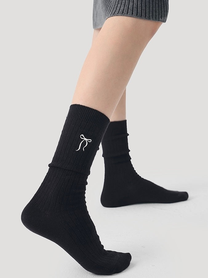 Bow Embroidery Mid-Calf Socks(4-Pair Set)