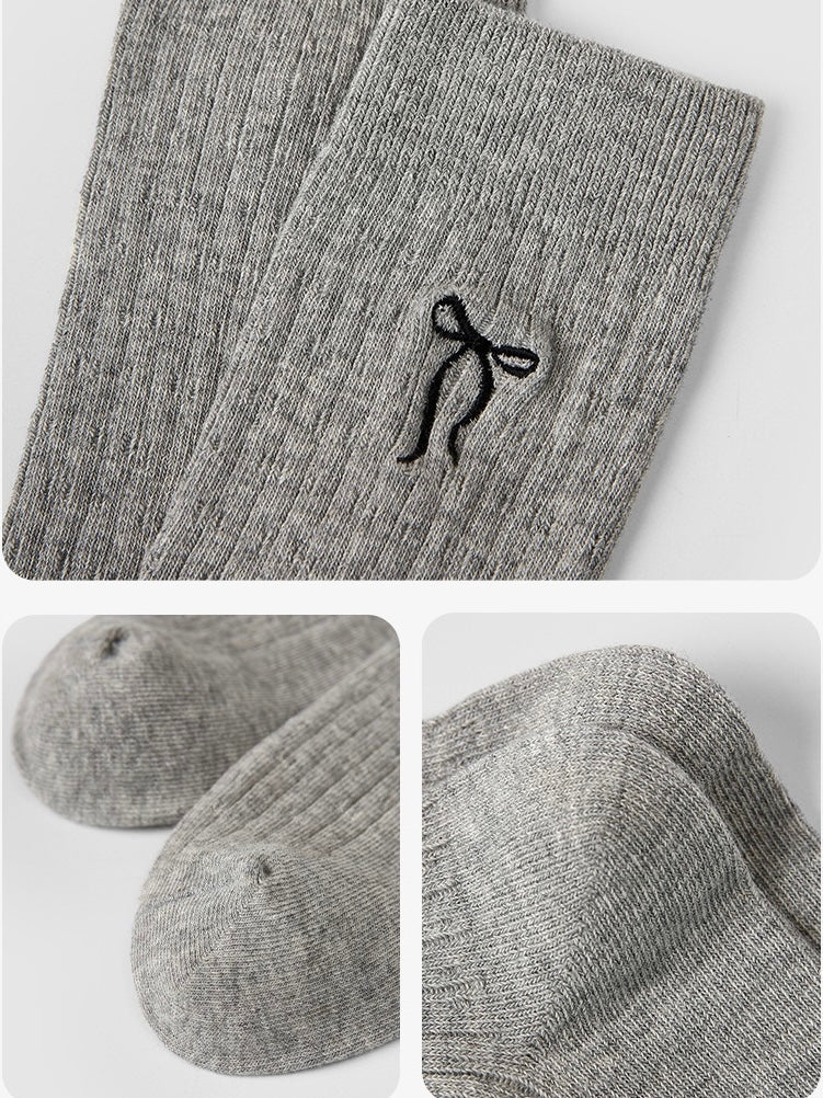 Bow Embroidery Mid-Calf Socks(4-Pair Set)