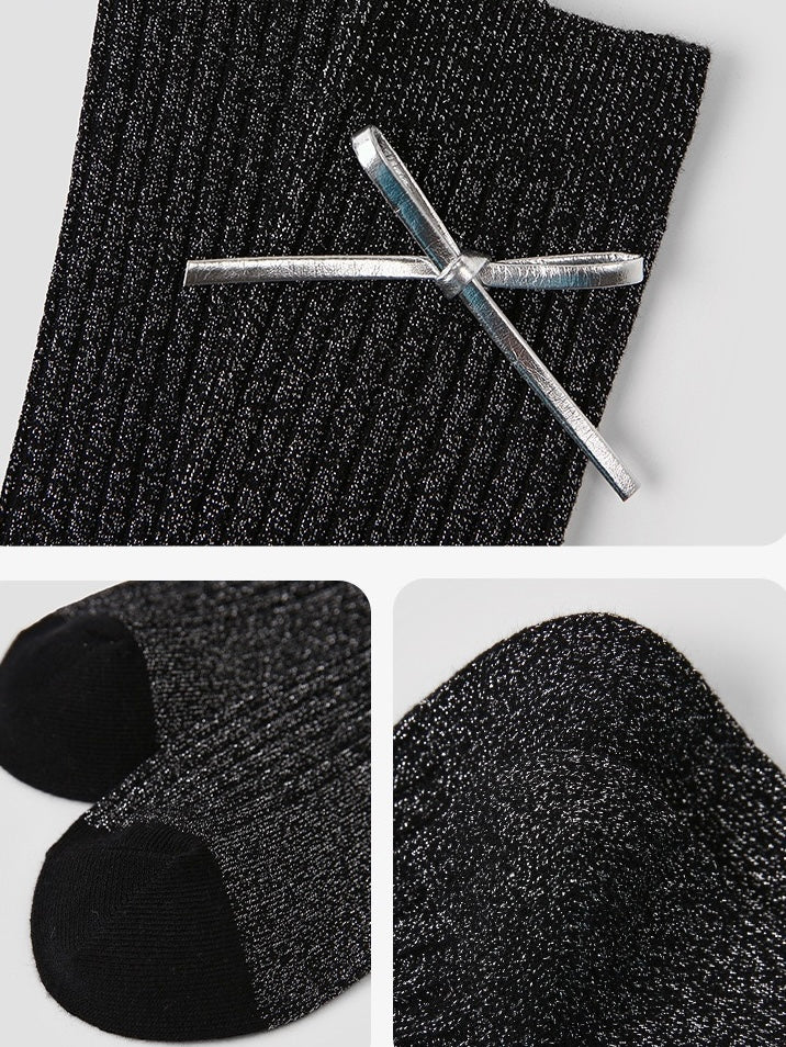 Knee-High Socks with Silver PU Bow