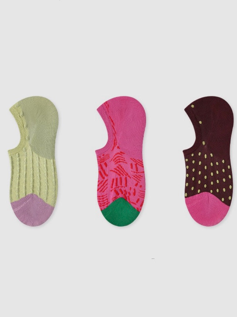 Knitted Embossed Texture No-Slip Low-Cut Socks（Set of 3）