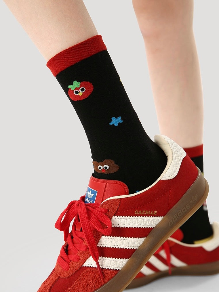 Tomato Checkered Cute Socks（Set of 3）