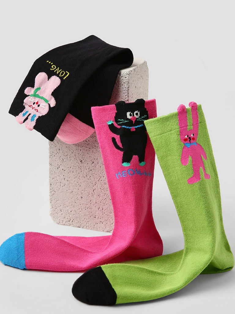 Mood-Boosting Colors Cat & Rabbit Socks (3 Pairs per Set)