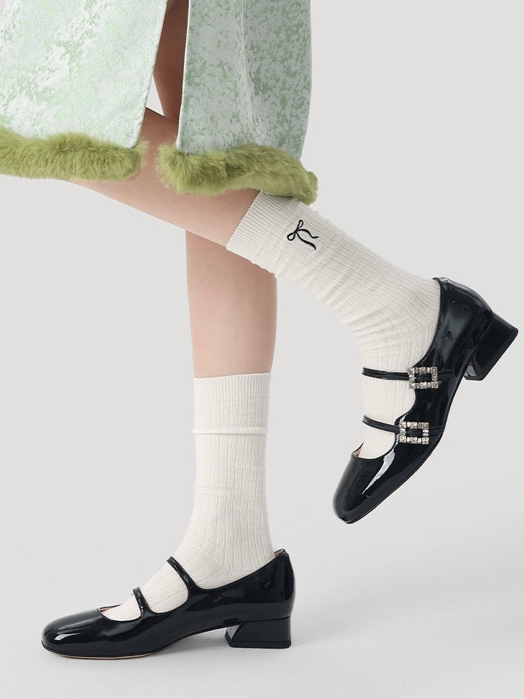 Bow Embroidery Mid-Calf Socks(4-Pair Set)