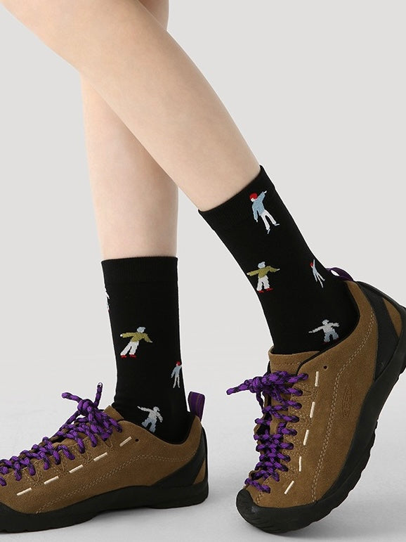 Striped Embroidered Illustration Cotton Socks（Set of 3）