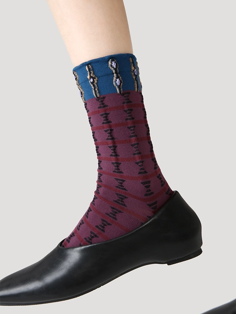 Striped Embossed Texture Mid- Calf Socks(Set of 3)