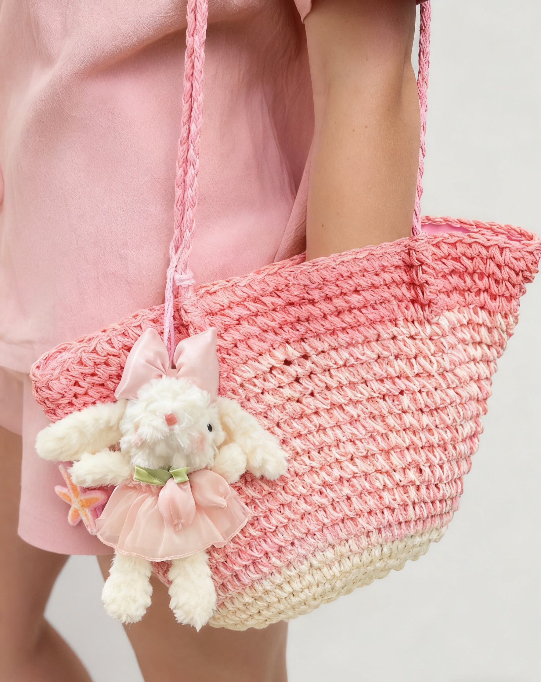Kawaii Bunny Plush Keychain – Pink Bow Rabbit Charm
