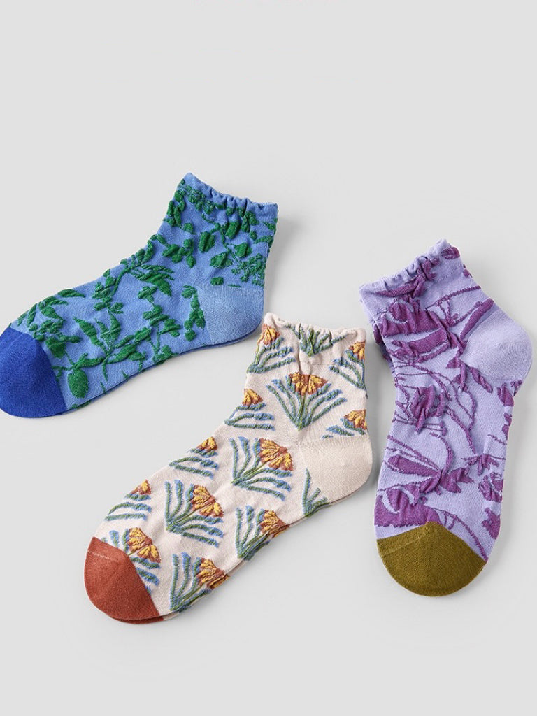 Garden Series Textured Ankle Socks (Set of 3)