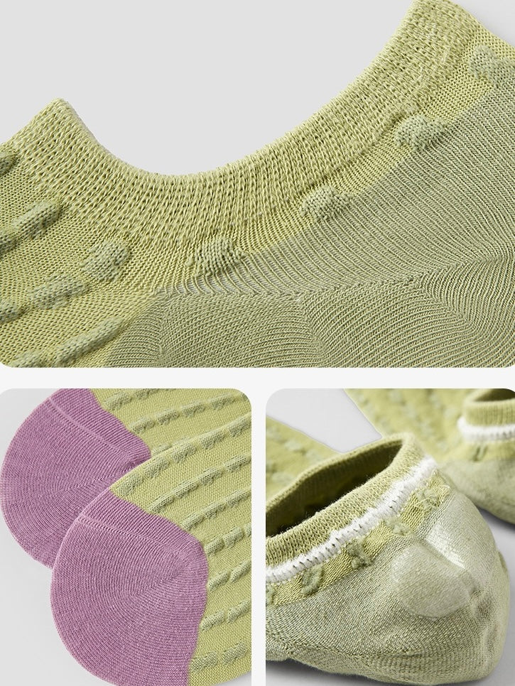 Knitted Embossed Texture No-Slip Low-Cut Socks（Set of 3）