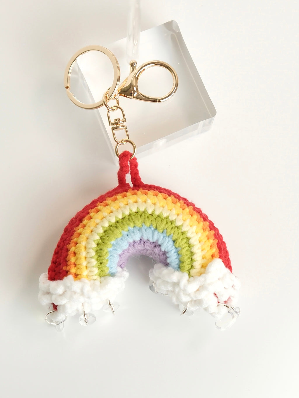Hand-Crocheted Rainbow Cloud Keychain