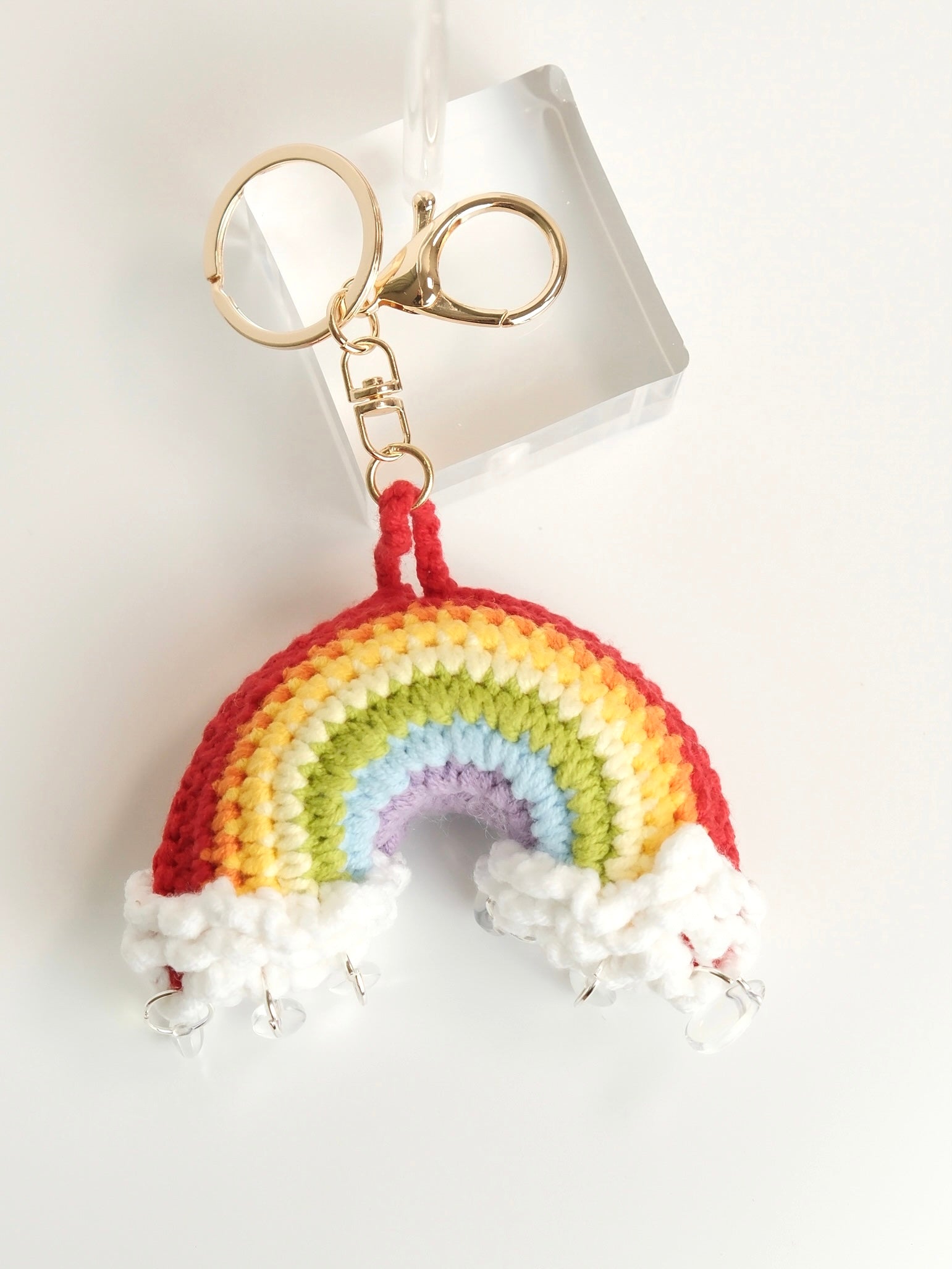 Hand-Crocheted Rainbow Cloud Keychain