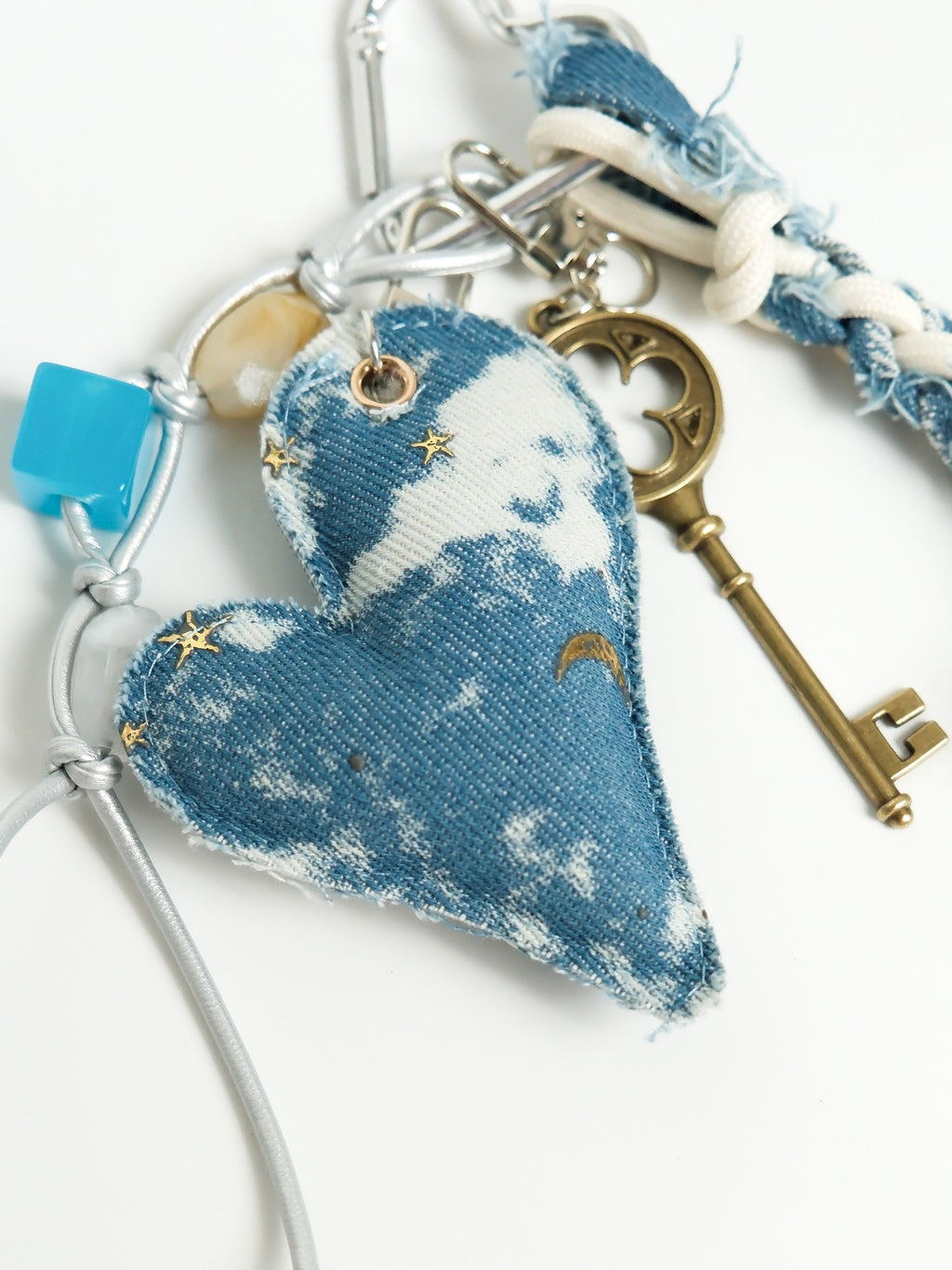 Denim Heart Keychain Bag Charm