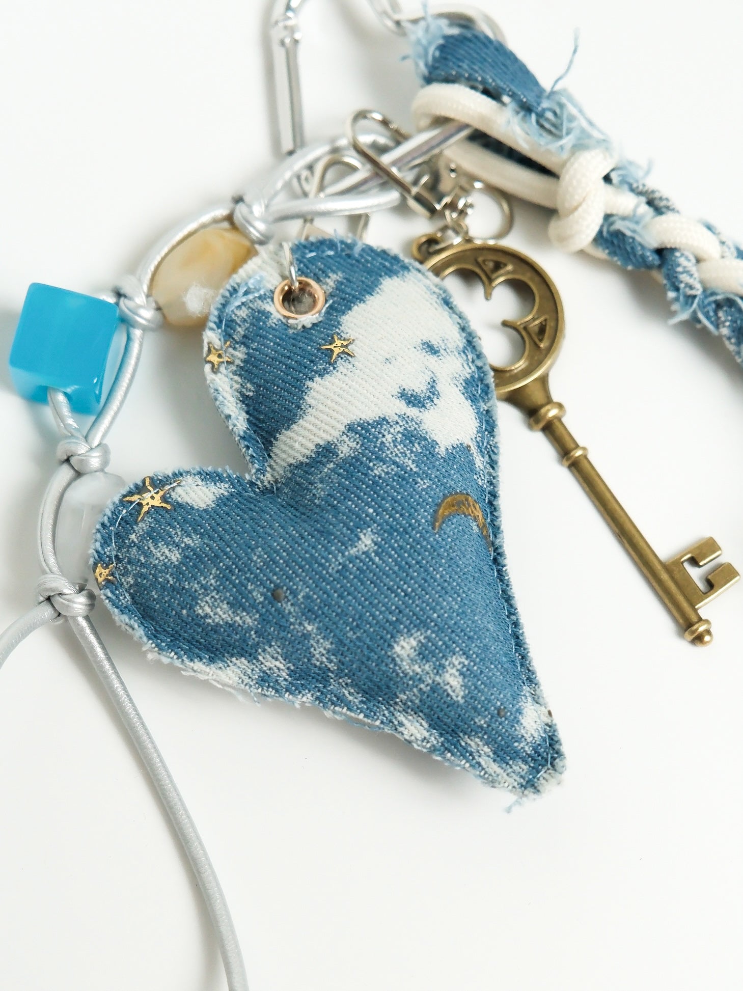 Denim Heart Keychain Bag Charm