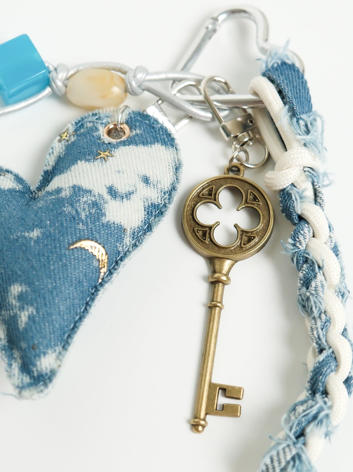 Denim Heart Keychain Bag Charm