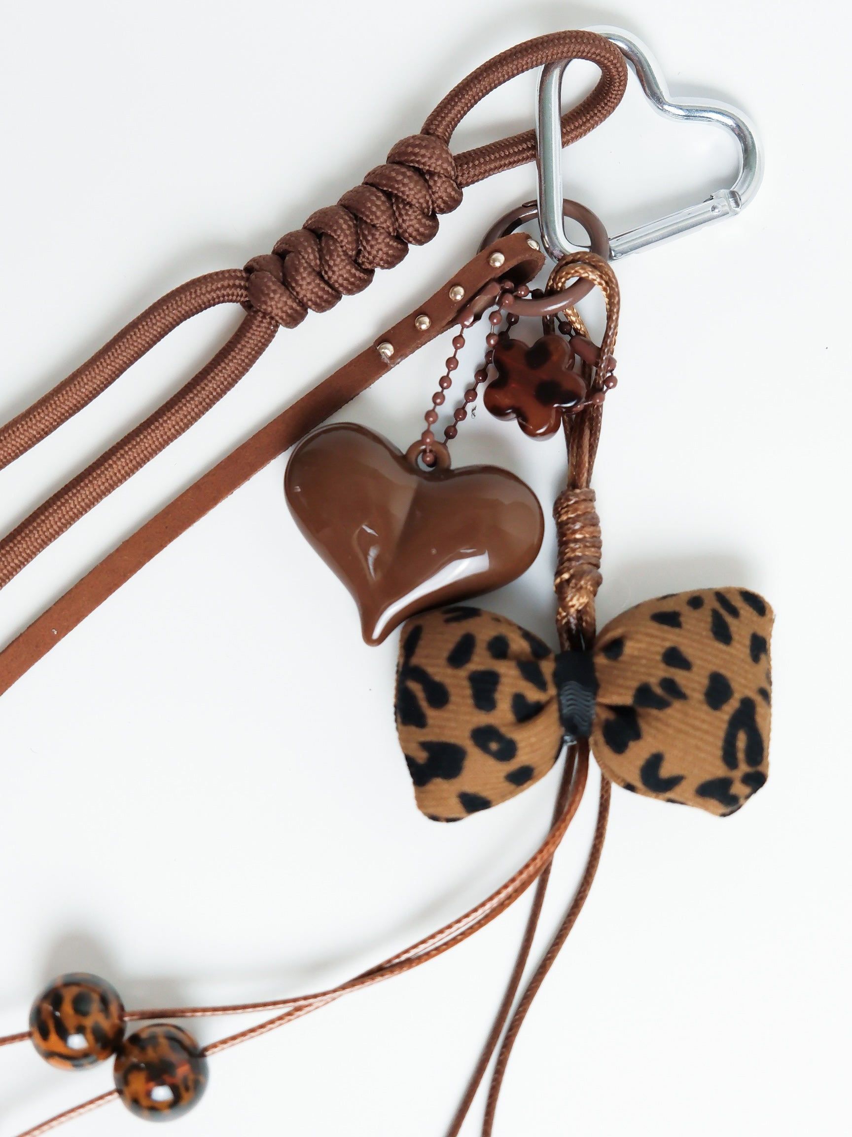 Leopard Print Bow Heart Keychain Bag Charm