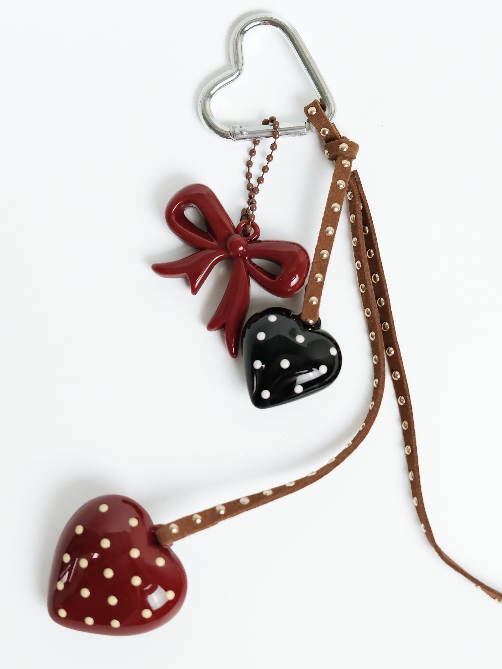 Polka Dot Bow Heart Keychain