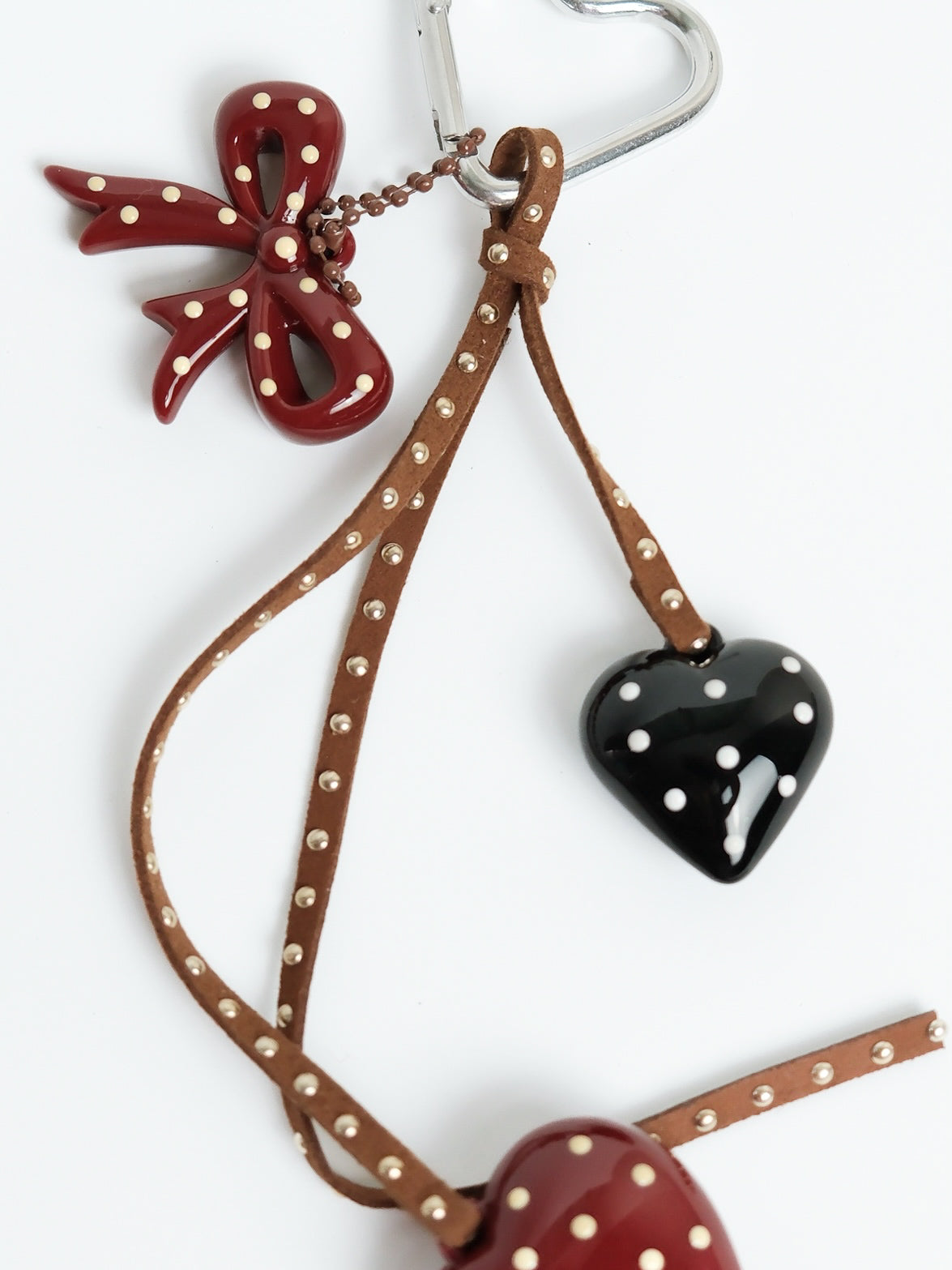 Polka Dot Bow Heart Keychain