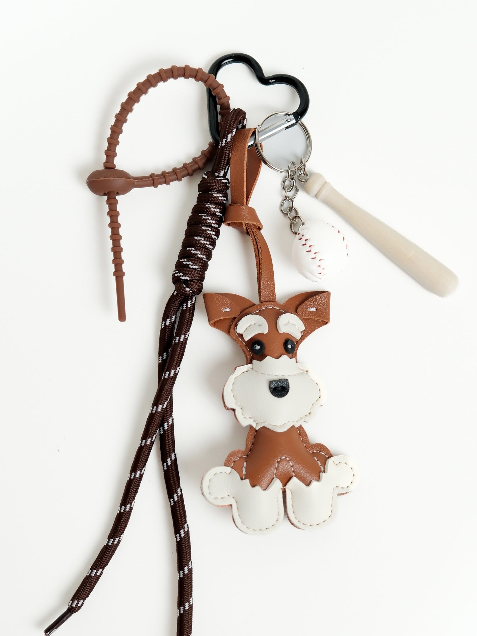 Leather Schnauzer Baseball Keychain Bag Charm
