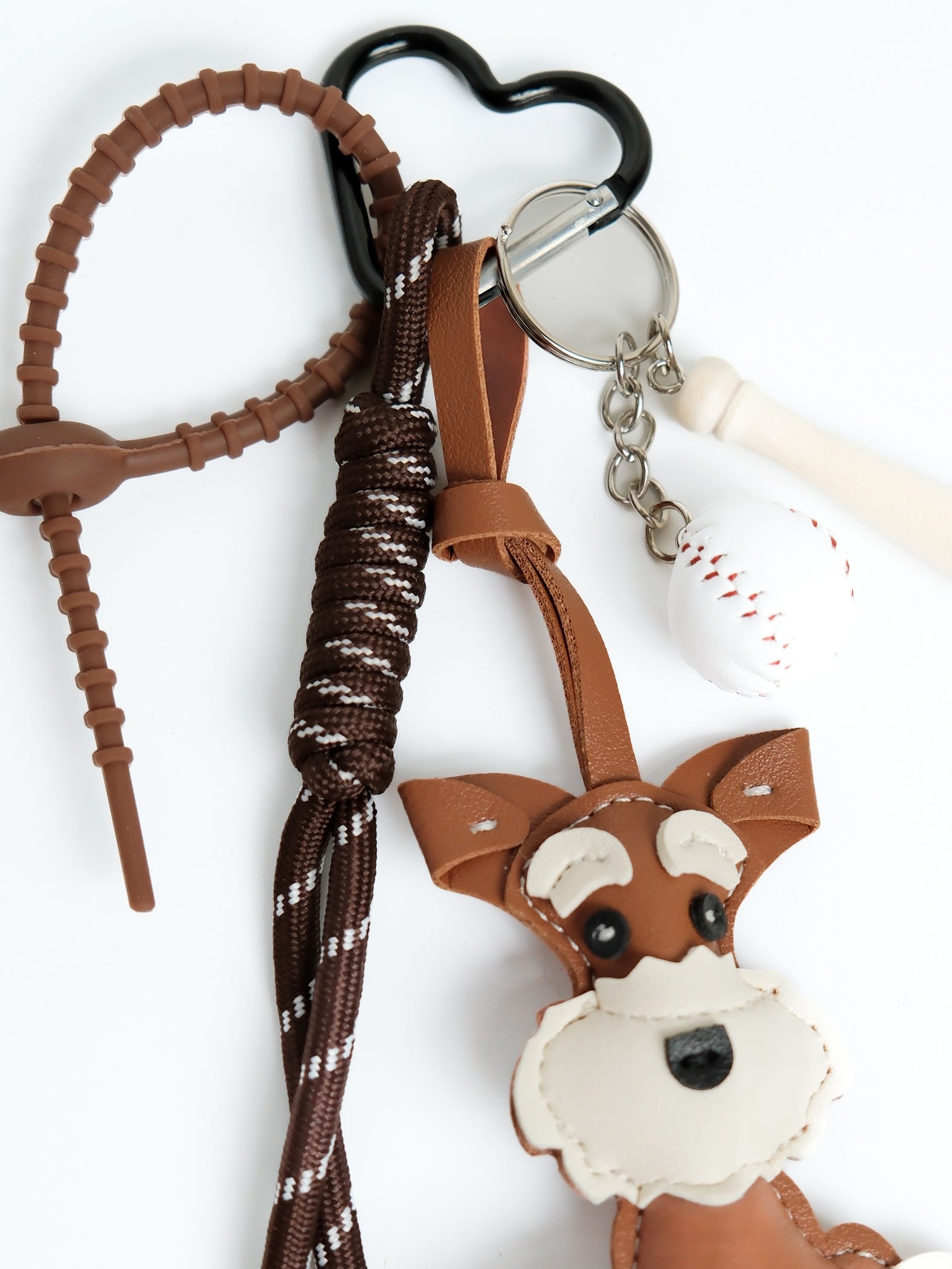 Leather Schnauzer Baseball Keychain Bag Charm