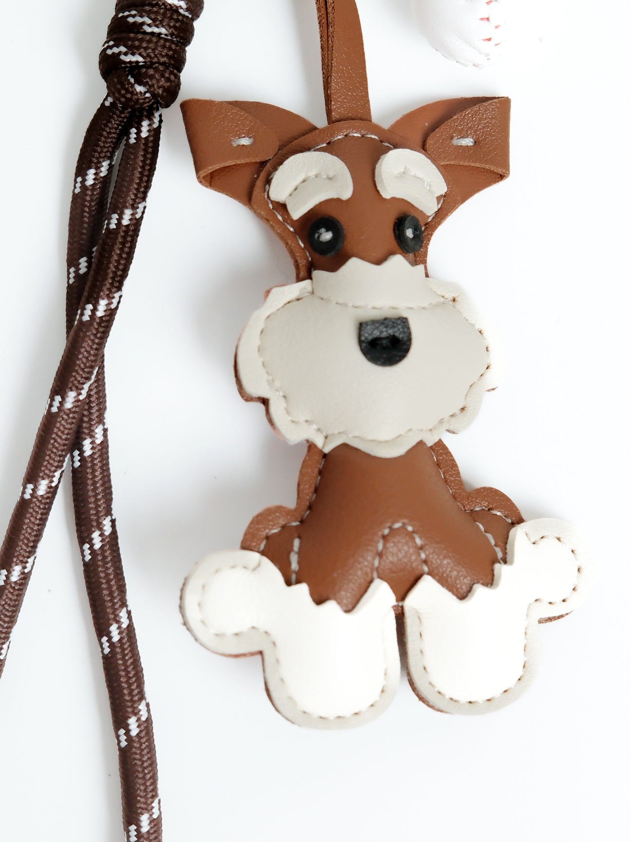 Leather Schnauzer Baseball Keychain Bag Charm
