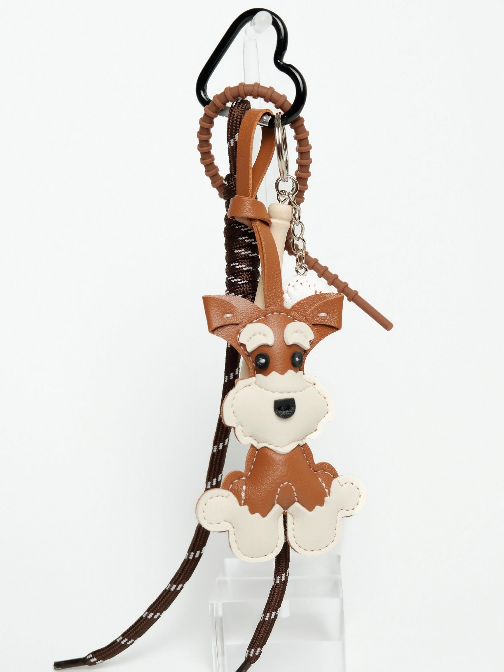 Leather Schnauzer Baseball Keychain Bag Charm