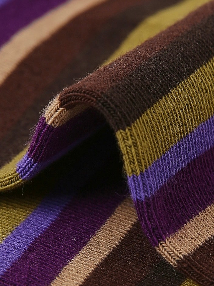 Striped Embroidered Illustration Cotton Socks（Set of 3）