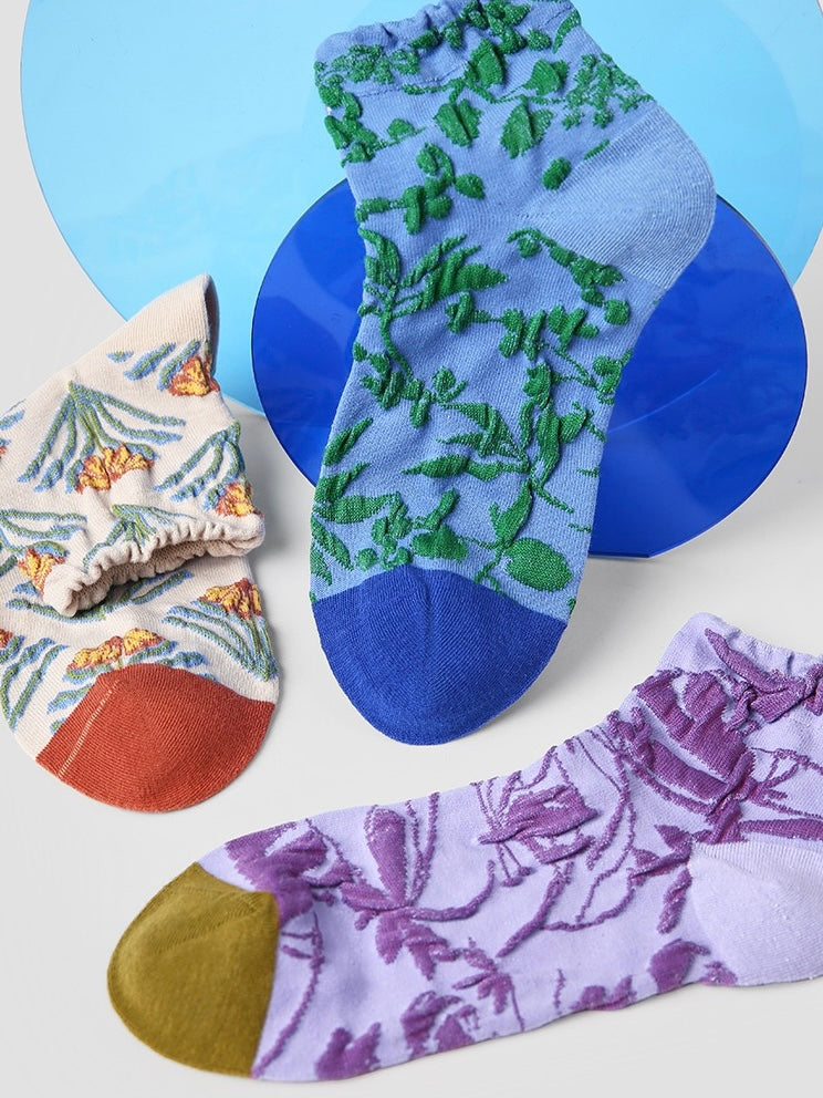 Garden Series Textured Ankle Socks (Set of 3)