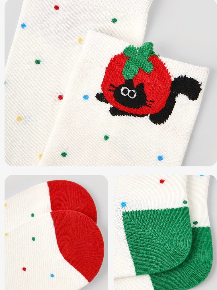 Tomato Checkered Cute Socks（Set of 3）