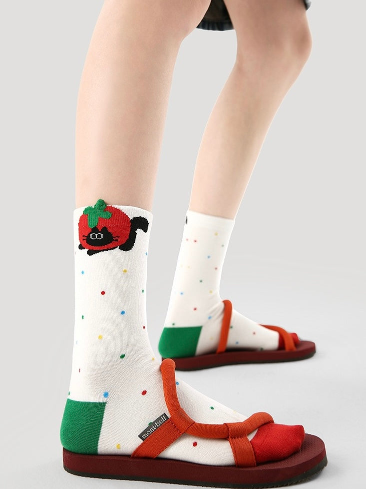 Tomato Checkered Cute Socks（Set of 3）