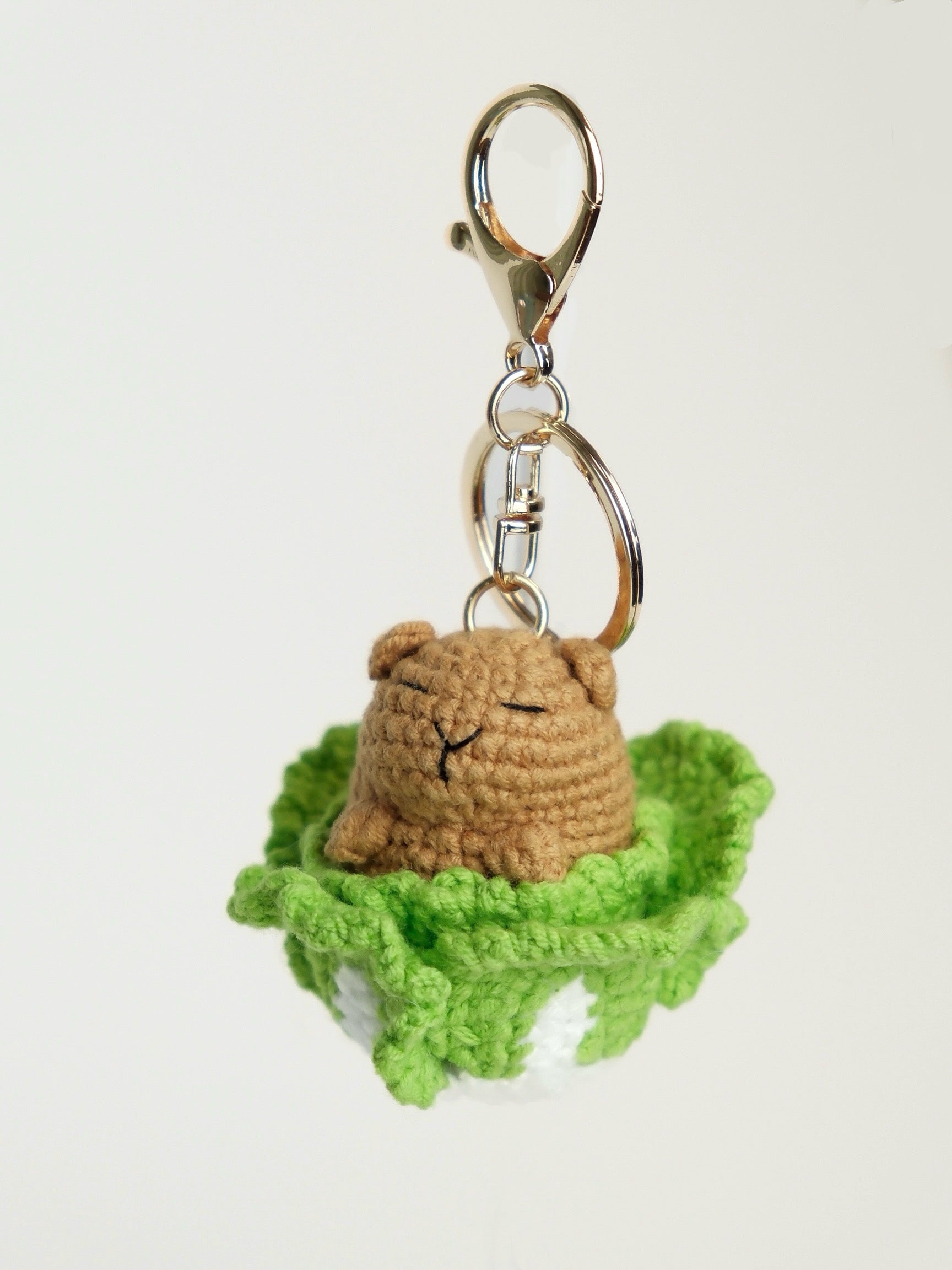 Hand-Crocheted Capybara With Vegetable Keychain