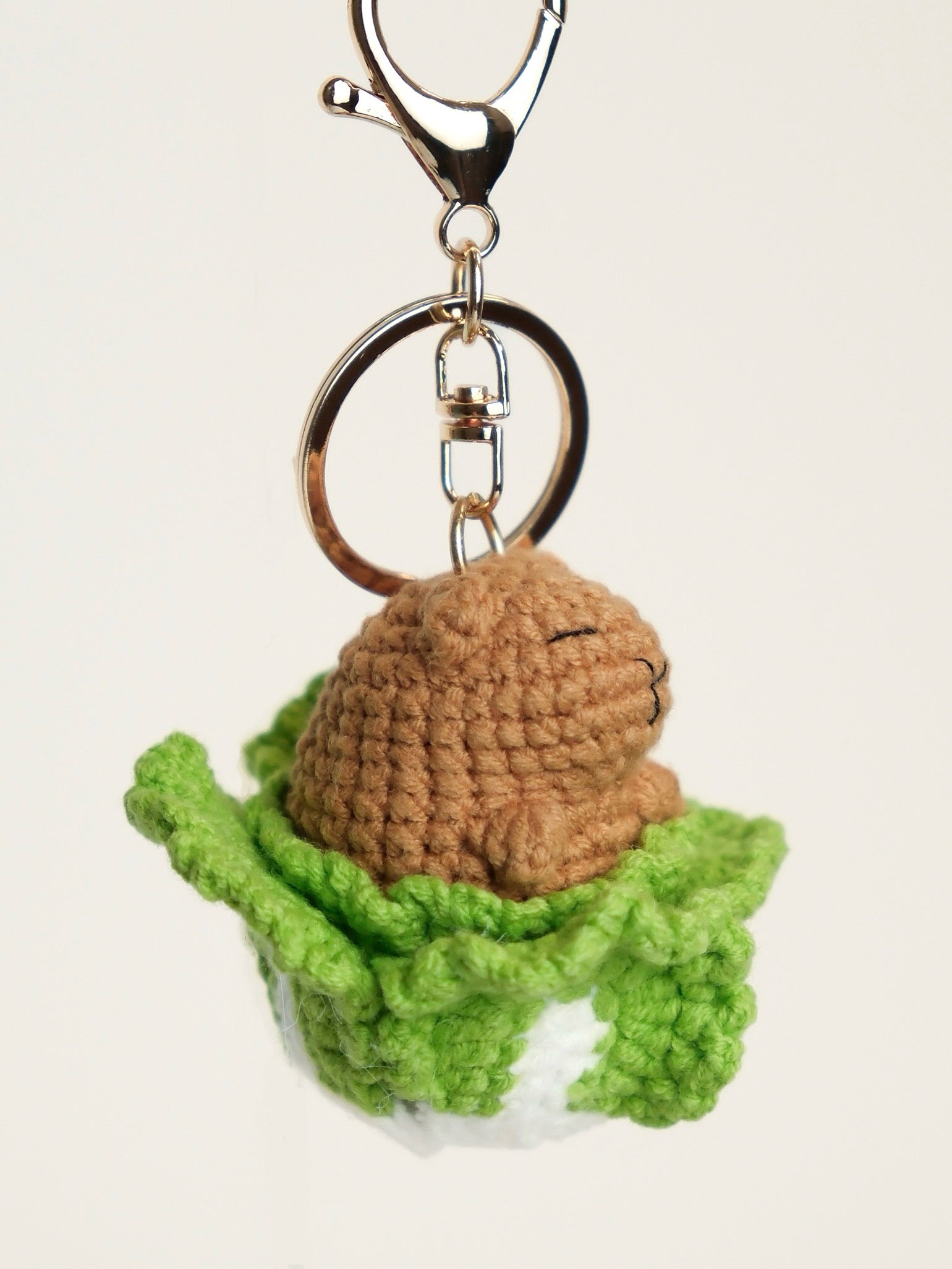 Hand-Crocheted Capybara With Vegetable Keychain