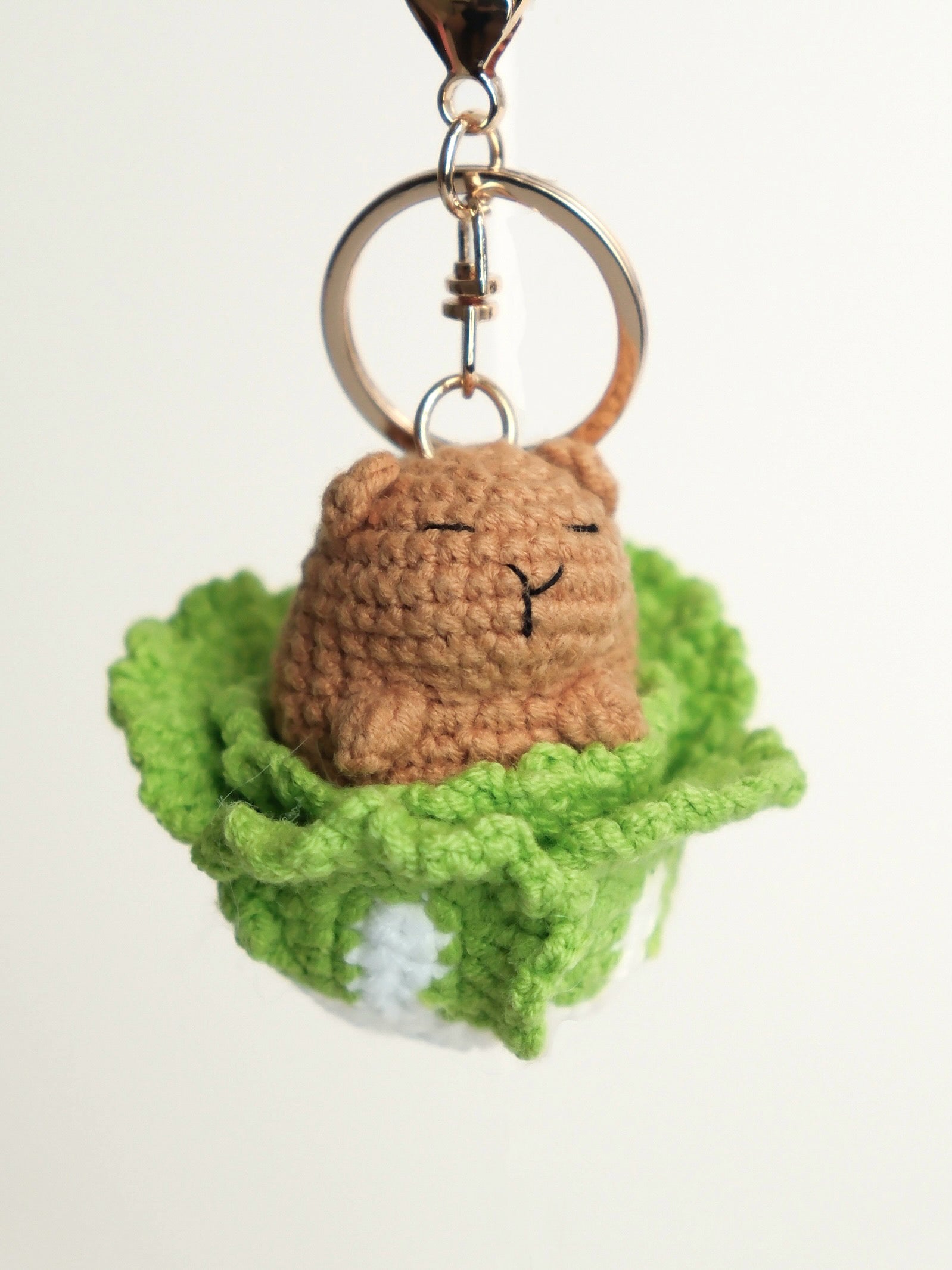Hand-Crocheted Capybara With Vegetable Keychain
