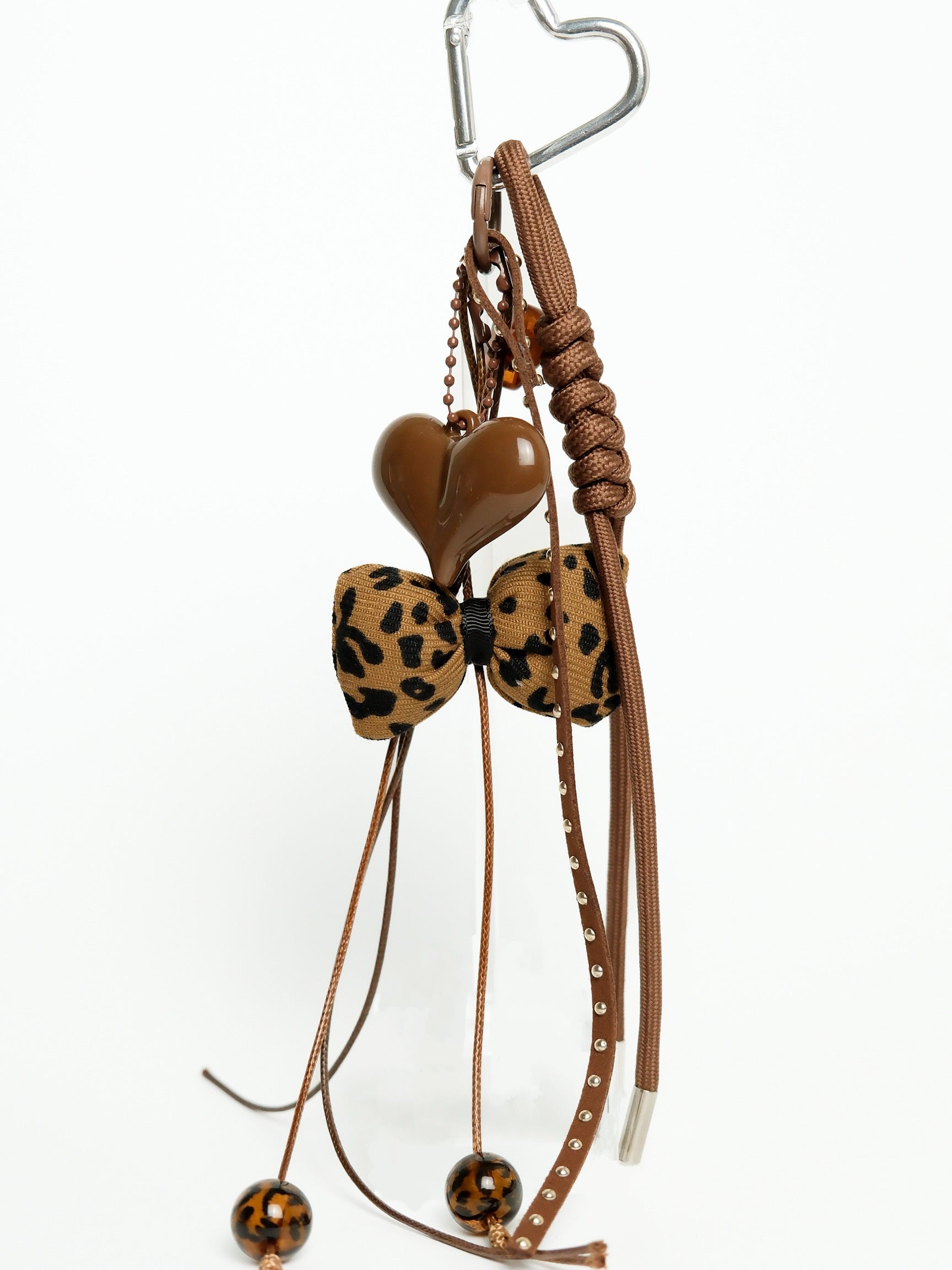 Leopard Print Bow Heart Keychain Bag Charm