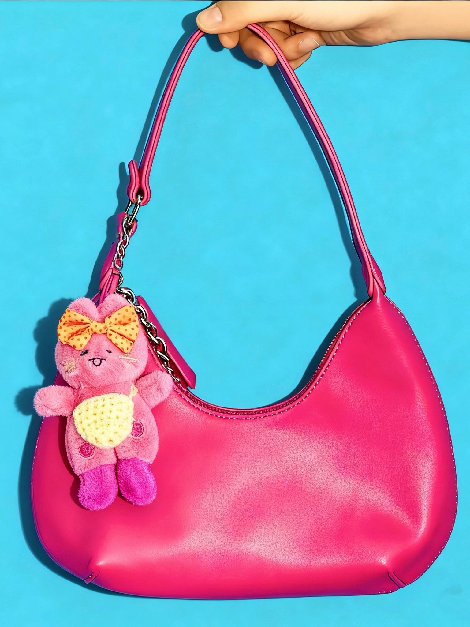 Cute Kitty Bag Charm with Yellow Bow
